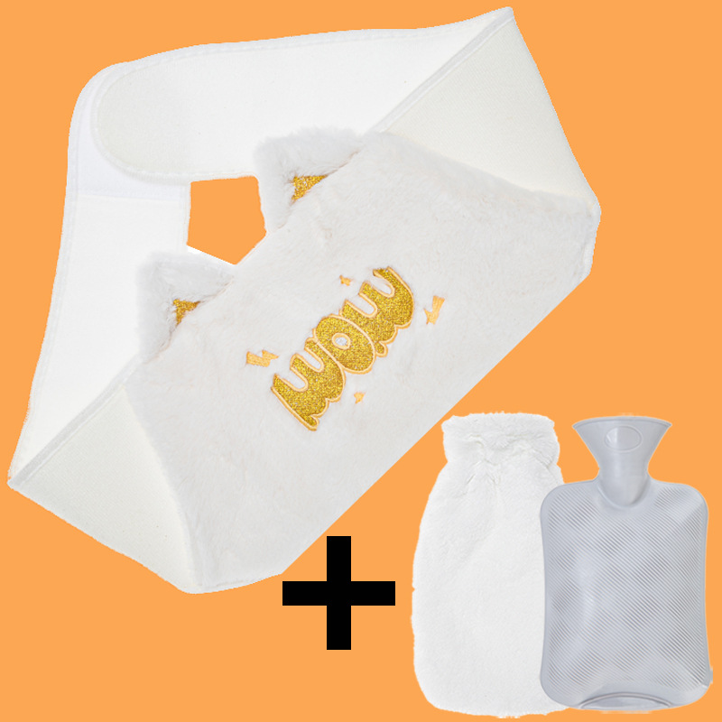 ホワイトラビットファーWキャットベルト+ホワイトラビットファーカバー+グレーウォーターバッグ