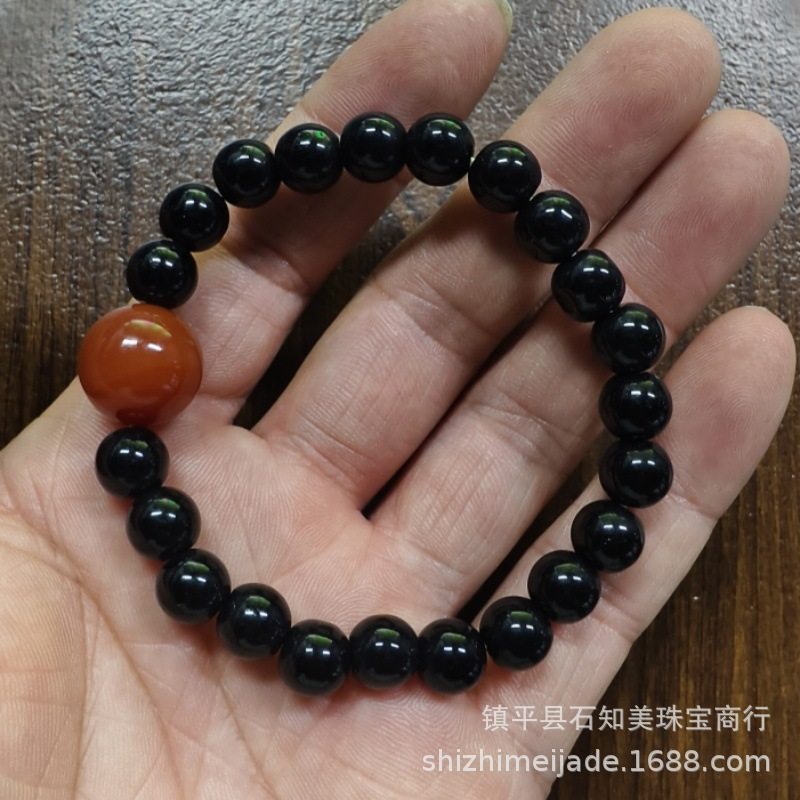 黒ビーズ赤瑪瑙ラウンドビーズ