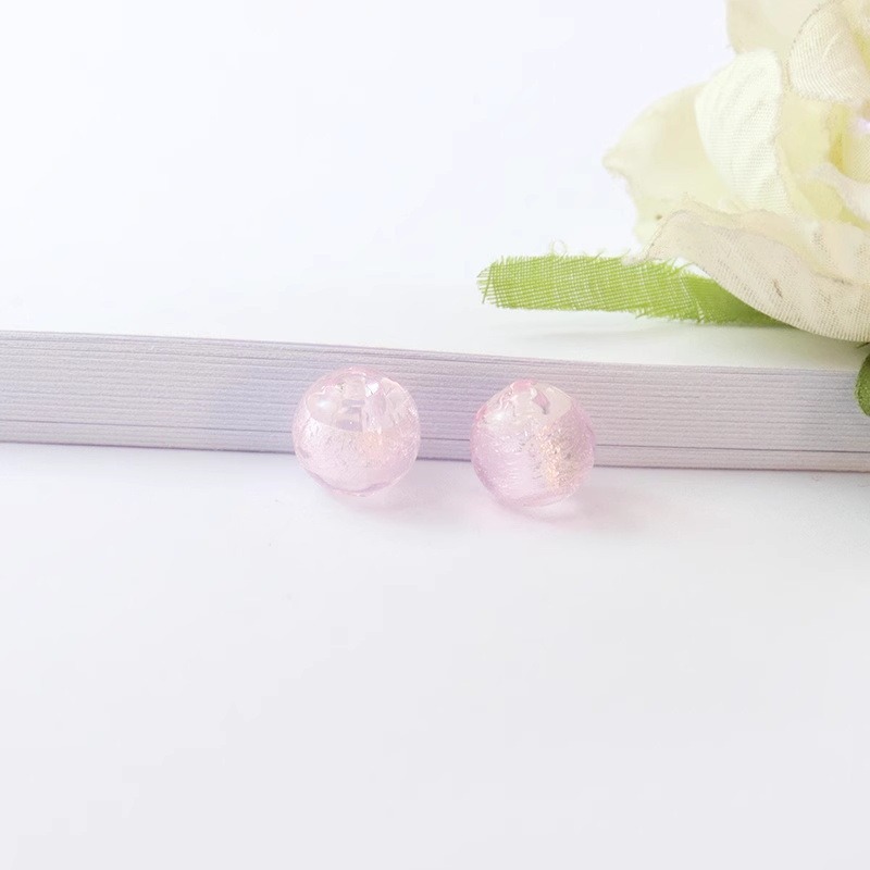 ピンクのダブルホールシルバーフォイルエッセンシャルオイルビーズ