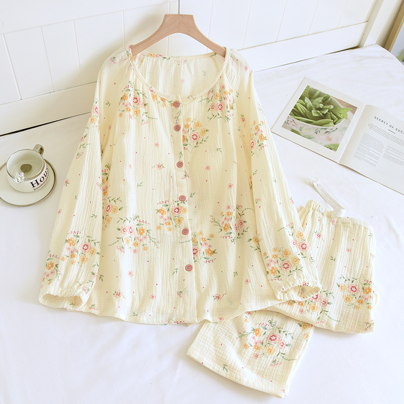 胸クッション/固定カップ純綿クレープラウンドネック監禁服スーツハッピーガーデン