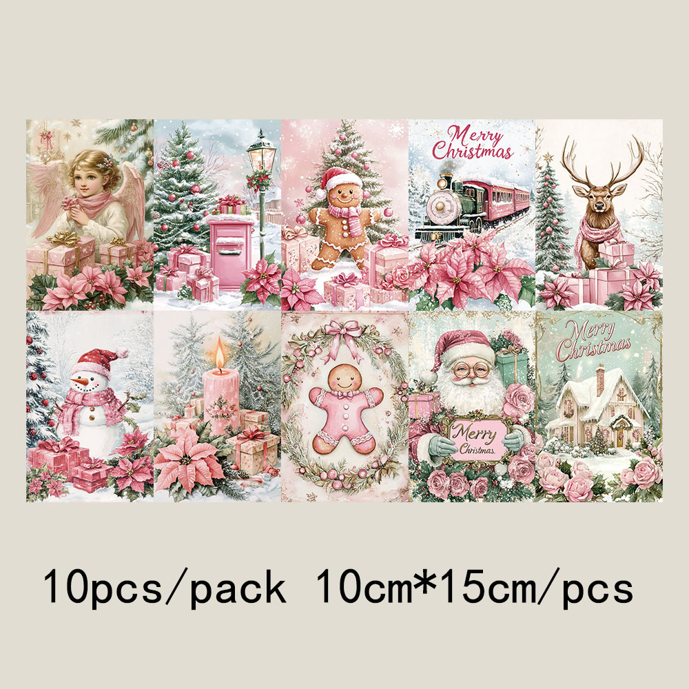 QH355 レトロピンククリスマスカード 10枚