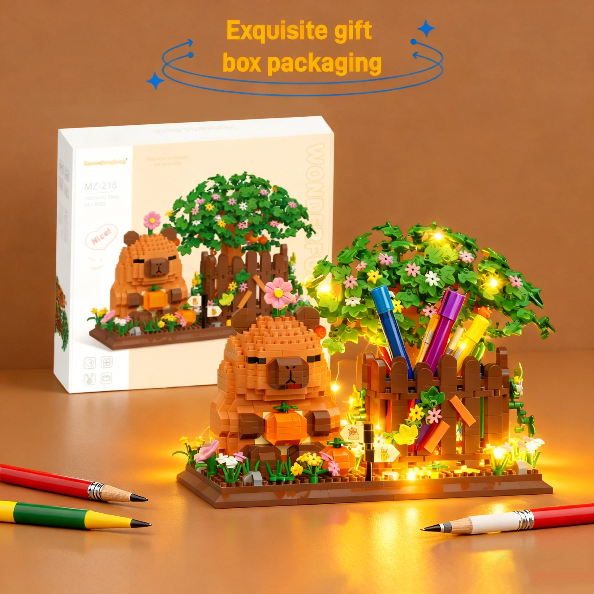 カピ カピバラ ガーデン ペンホルダー + ライト [1400+ パーティクル]