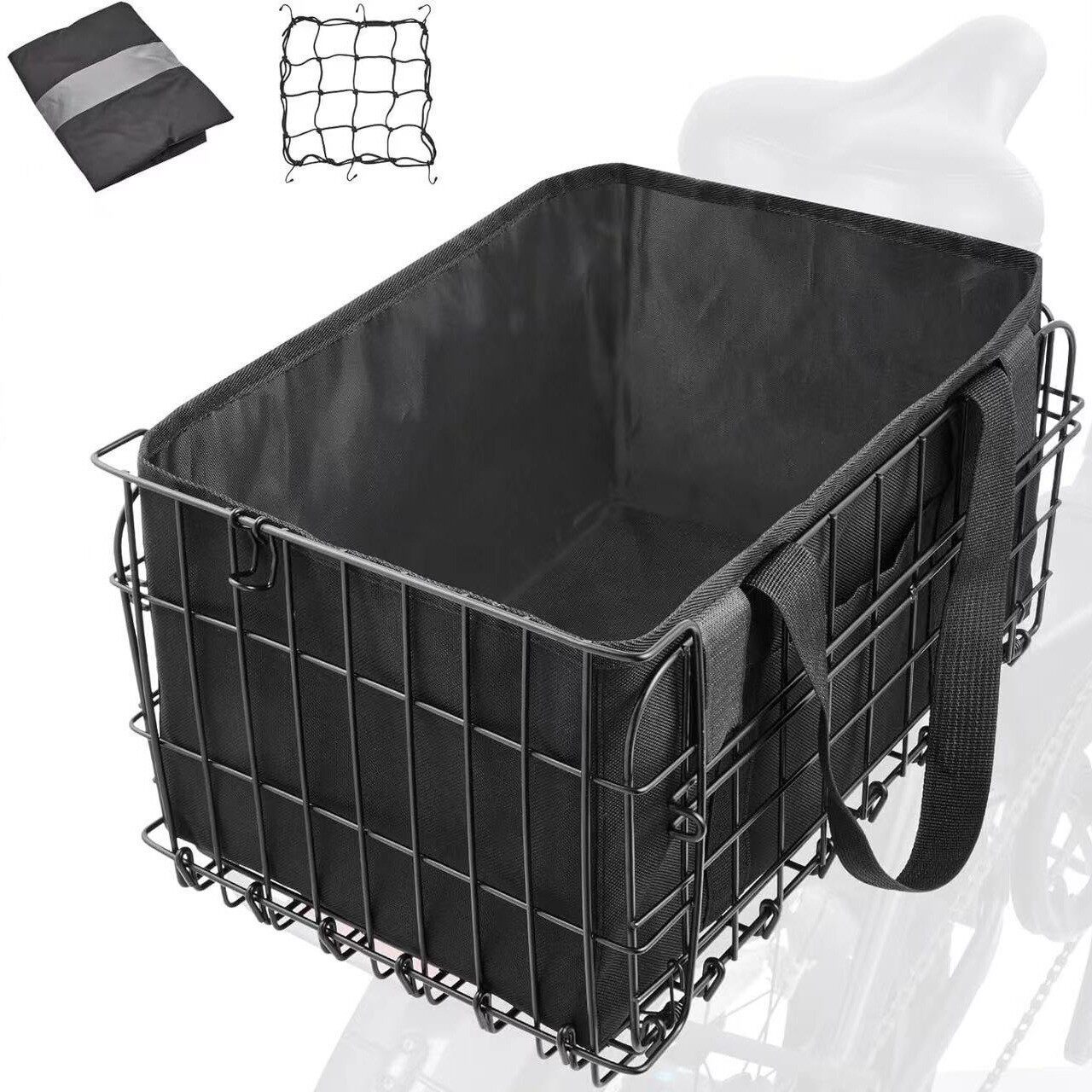 折りたたみ式後部バスケット＋インナーバッグ＋取り付け部品＋レインカバー＋ネットバッグ＋梱包箱