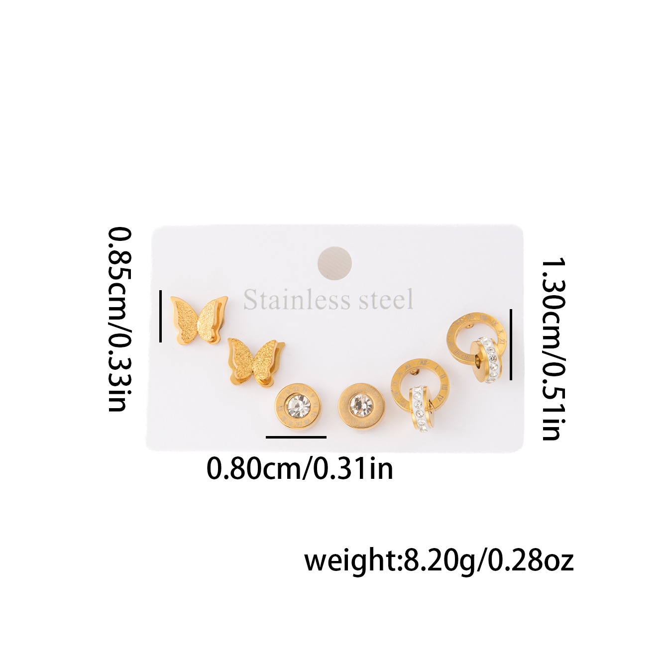 バタフライジルコンスタッドピアス