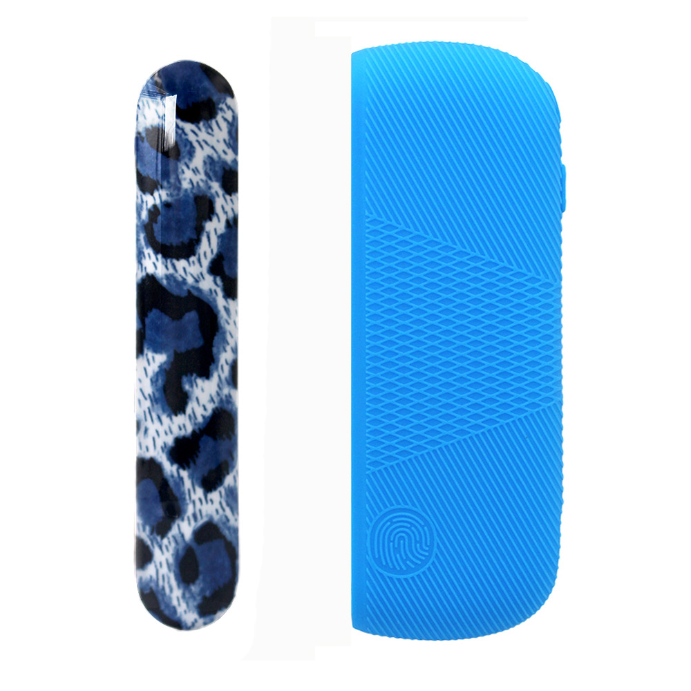 スカイブルーシリコンシェル+ヒョウ柄ブルーサイドカバー