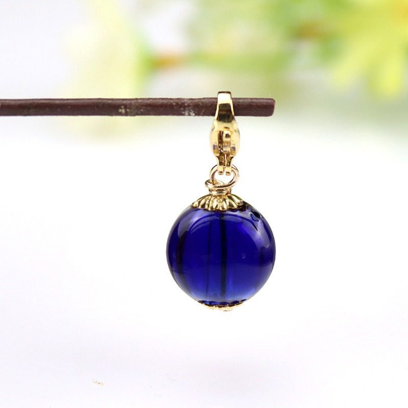 ダークブルーの穴あきエッセンシャル オイル ビーズ ペンダント (ロブスター バックル スタイル)