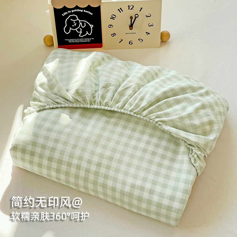 グリーン小格子【肌に優しいウォッシュドコットン】❀360°保護】