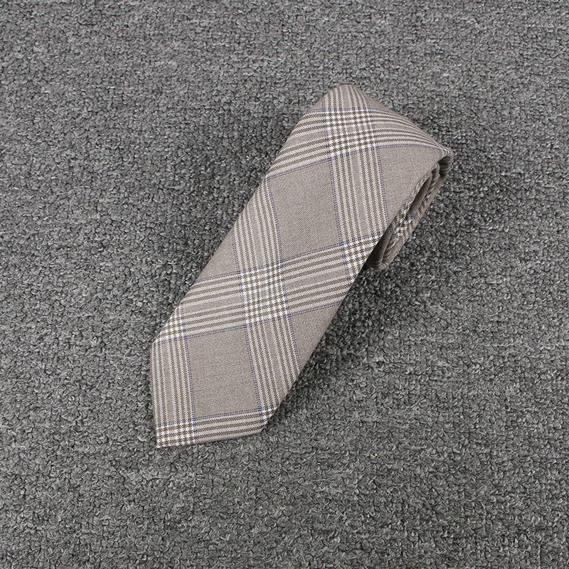 カーキ間浅茶白チェックネクタイ (d)