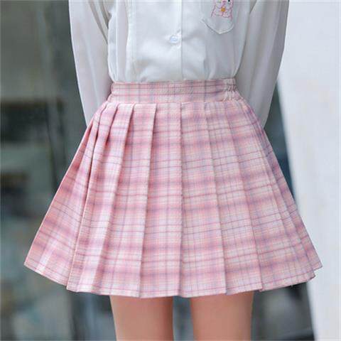 ガーリーなピンクのチェック柄スカート - 新しいスタイル