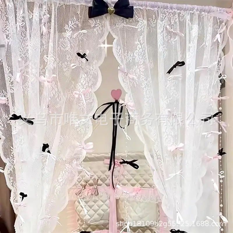 7m ドレープビーズカーテン + ピンクと黒のリボン 40 + 10 フック + スティックのり
