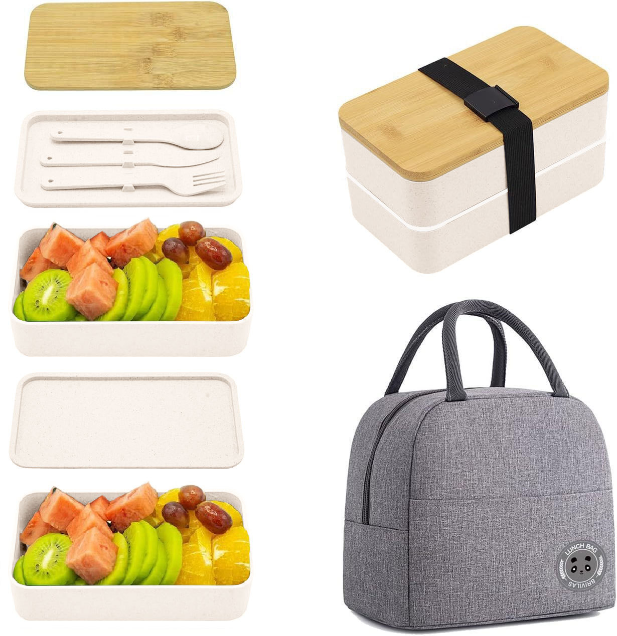 白い二重竹蓋弁当箱 (保温袋を除く)