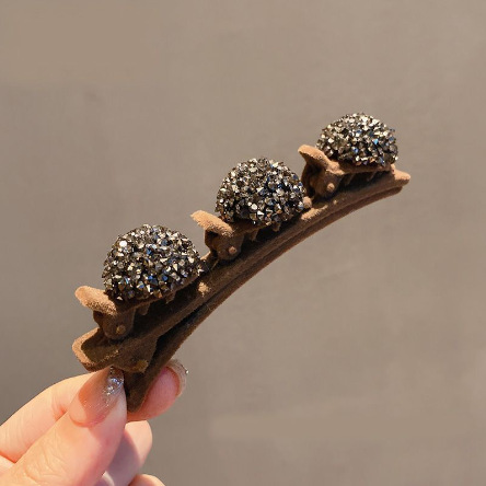 植毛サイドクリップ ブラウンボールダイヤモンド(シングル)