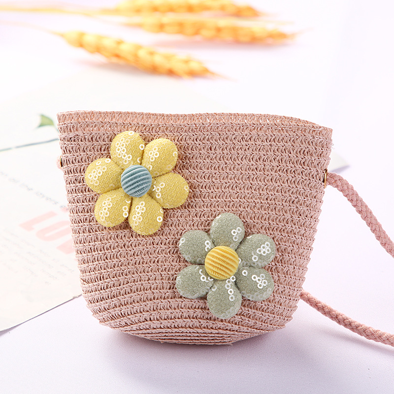 スパンコール2つの花バッグピンク