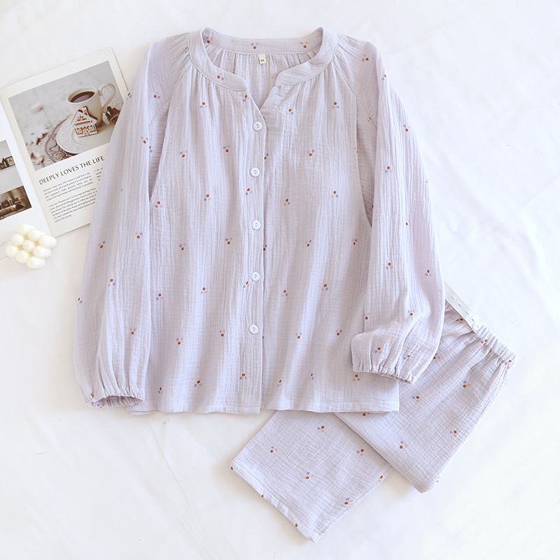 胸クッション/固定カップ純綿クレープ V ネック監禁服スーツ紫水玉