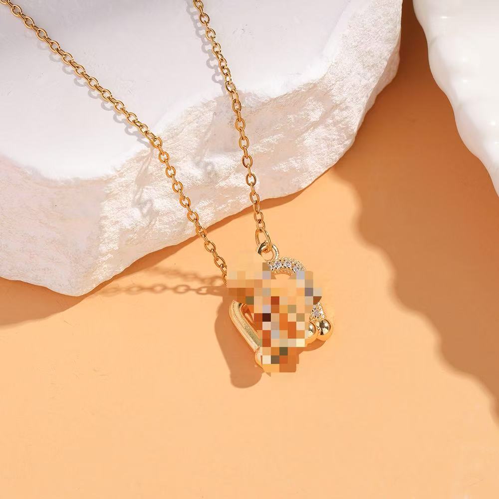 8443-ゴールデンU字ホースシューバックルネックレス-