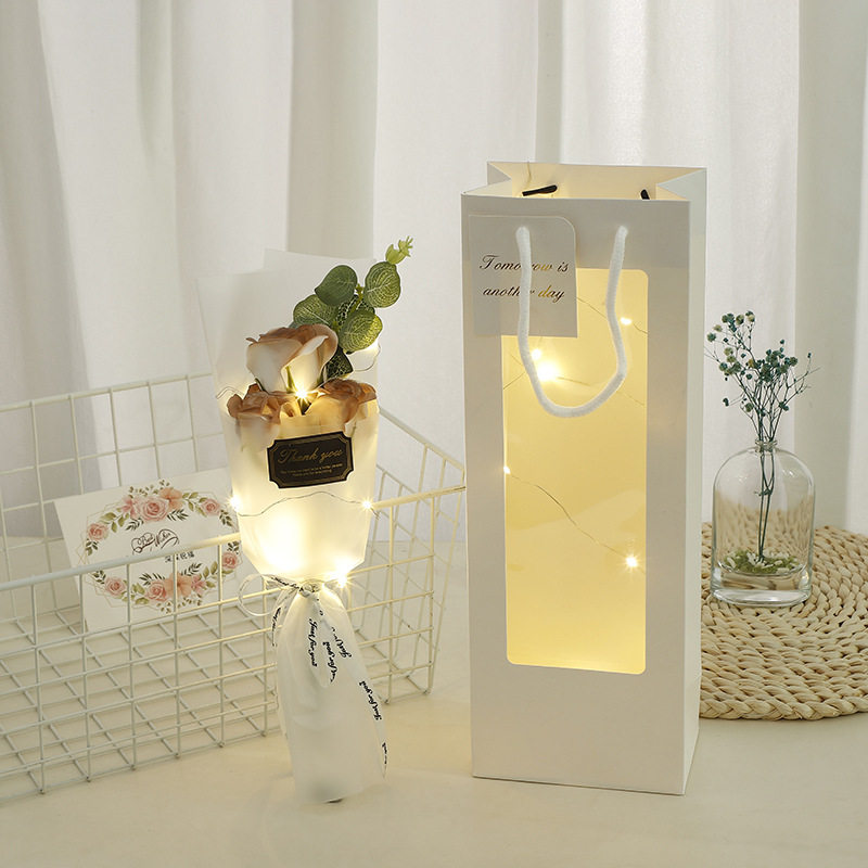 バラ3本【カプチーノ】ライト付き・ウィンドウバッグ付き