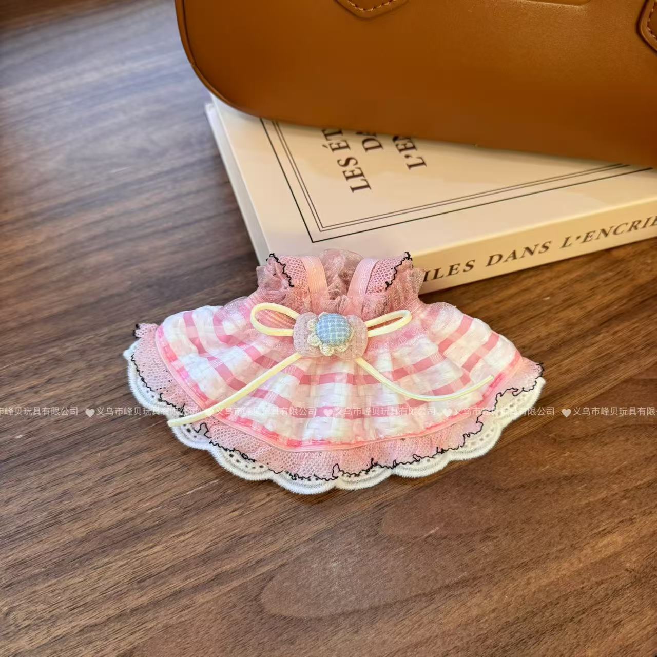 ピンクのチェック柄レースリボンサスペンダープリンセスドレス