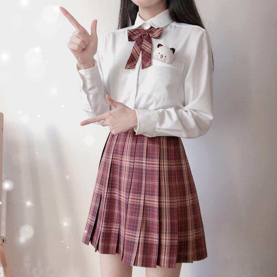 Gq9117チェックスカート + 蝶ネクタイ