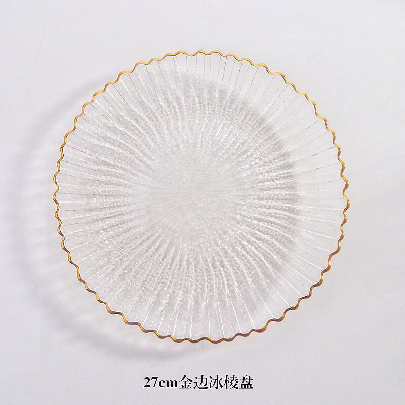 【Lサイズ】金縁透明花縁プレート