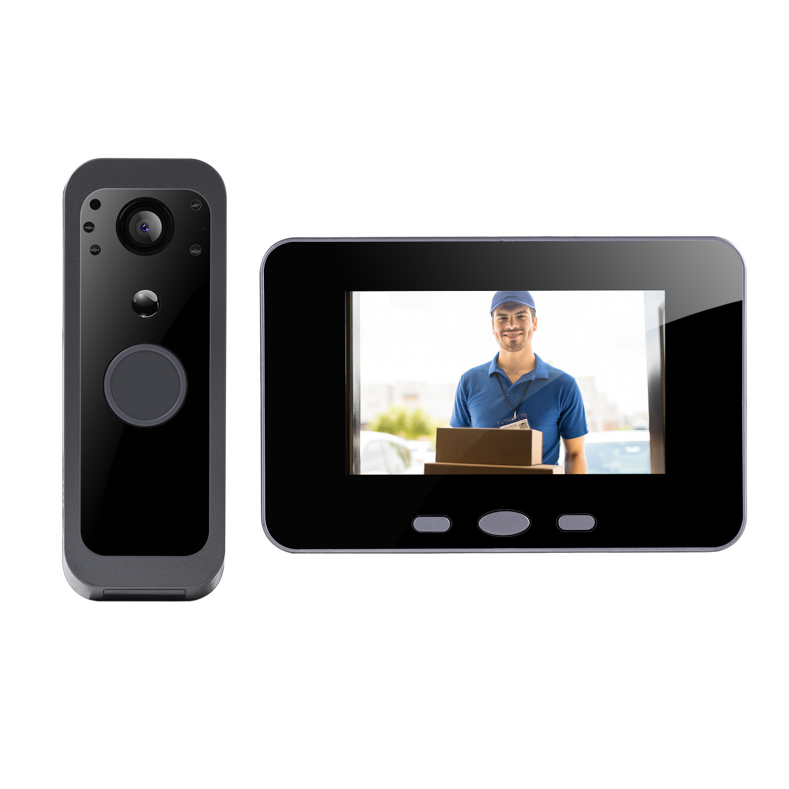 ビデオ ドアベル ブラック スマート ビデオ ドアベル + 4.3inch 屋内スクリーン