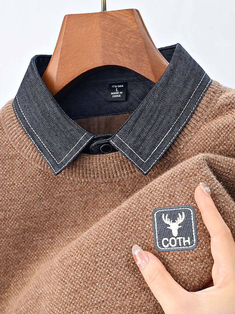 ブラウン(デニム衿、鹿頭刺繍)