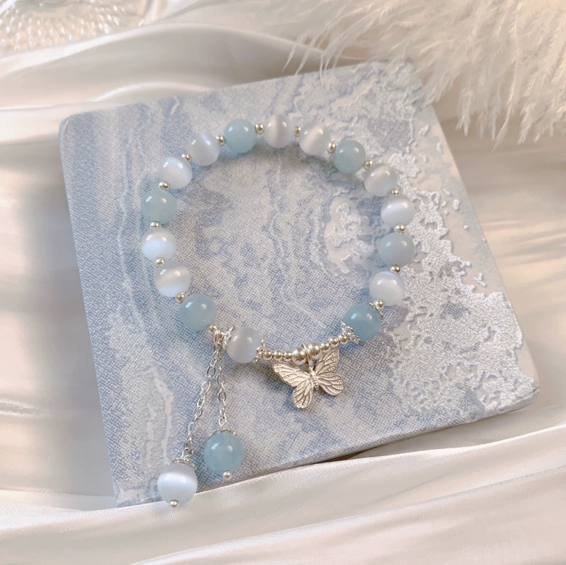 合金バタフライ アクアマリン ブレスレット