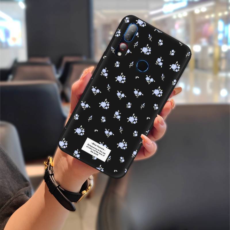 ブラックシェルブラック背景ブルー花柄