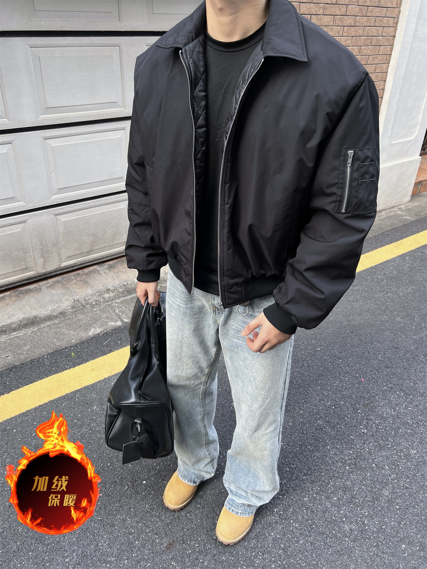 ブラック[厚手のキルティングコットンジャケット]