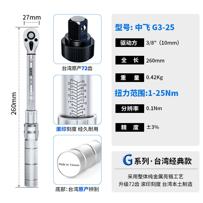 3/8inch 耐久性のある 72 歯 1-25Nm