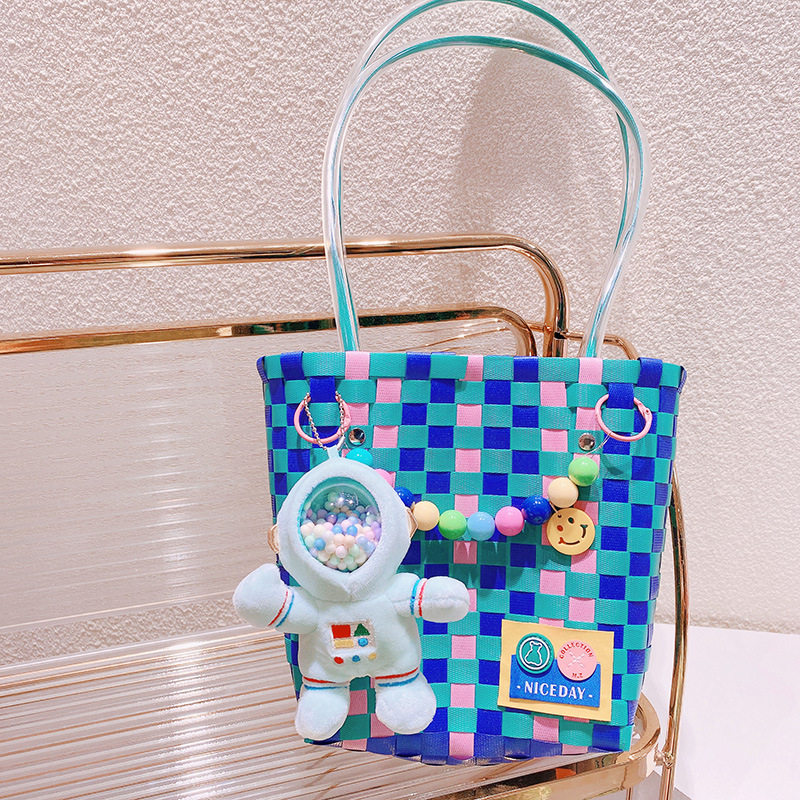 15.a 07宇宙飛行士ビーズの青い編み物バッグ