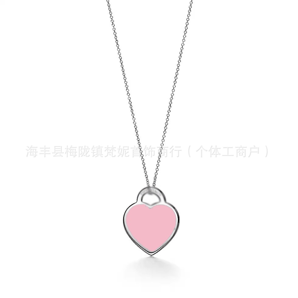 シルバー ビッグ ハート ピンク ネックレス