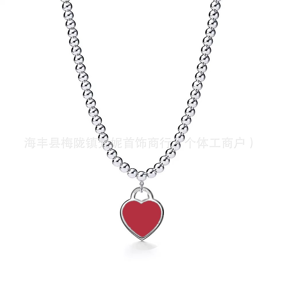 10MM レッドハートボールネックレス