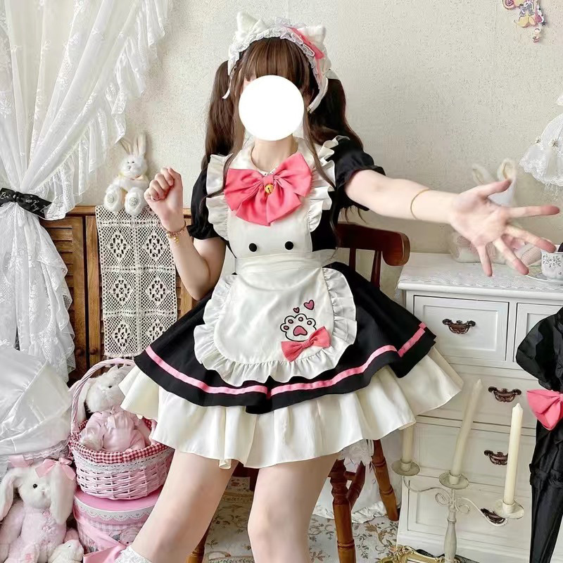 黒とピンク + バッスル (無料の猫耳カチューシャ + ストッキング)