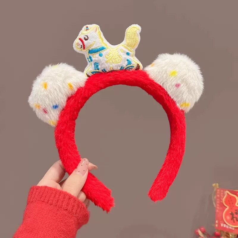 73#赤いぬいぐるみ白馬 Fu Lai カラフルなドットぬいぐるみヘッドバンド