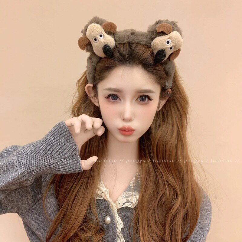 14#ダブルドッグ グレー ブラウン ベア イヤー ヘッドバンド