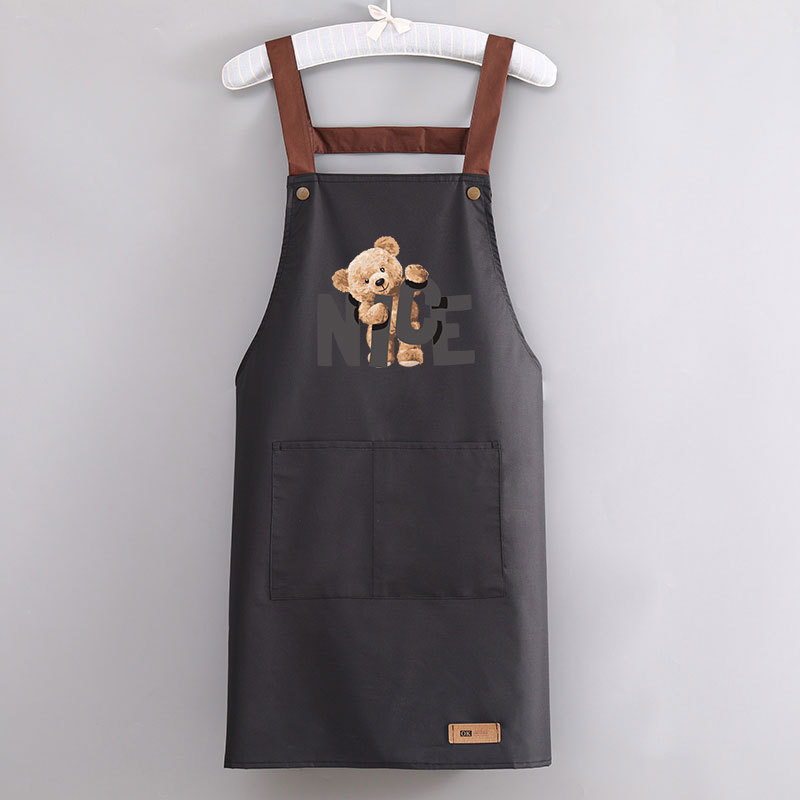 ボタン付きストラップ防水エプロン【ナイスベアブラック】
