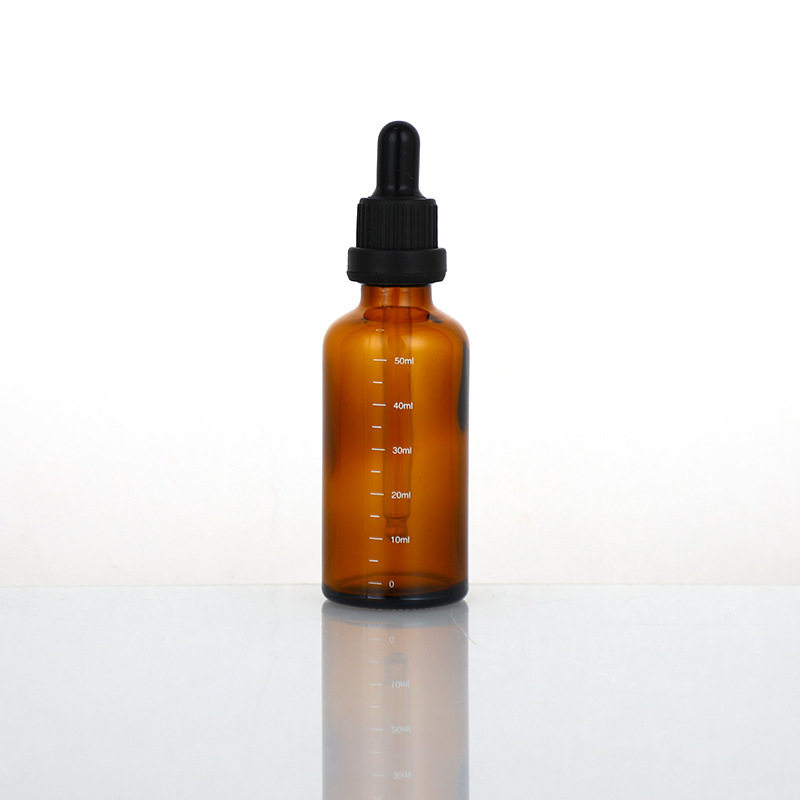 5ml 茶色の目盛り付きボトル、茶色のエッセンシャル オイル ボトル + 黒の大きな頭の盗難防止リング、ガラス