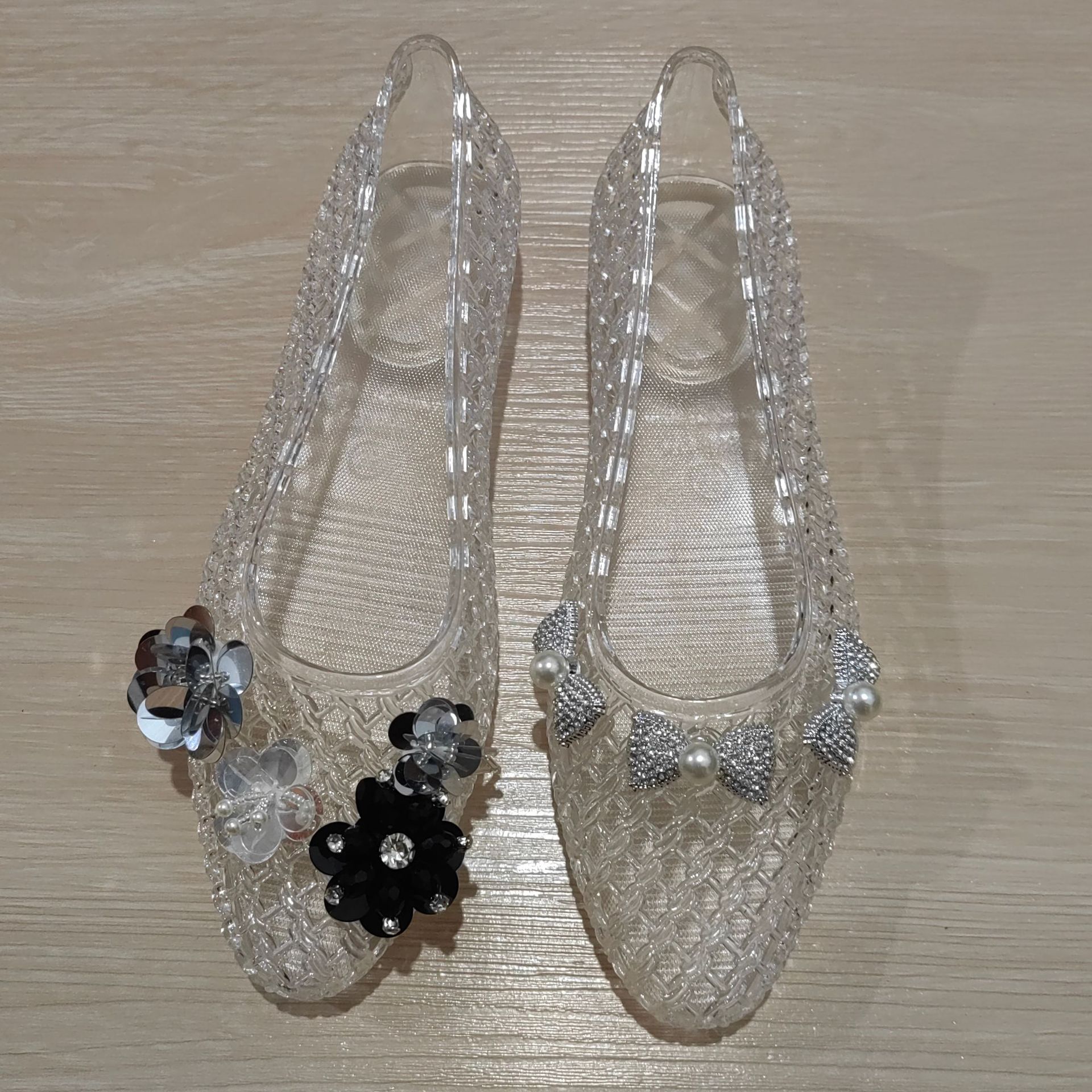 G03 透明色シューズ + F013 ダイヤモンドフラワーリボンシューズアクセサリー