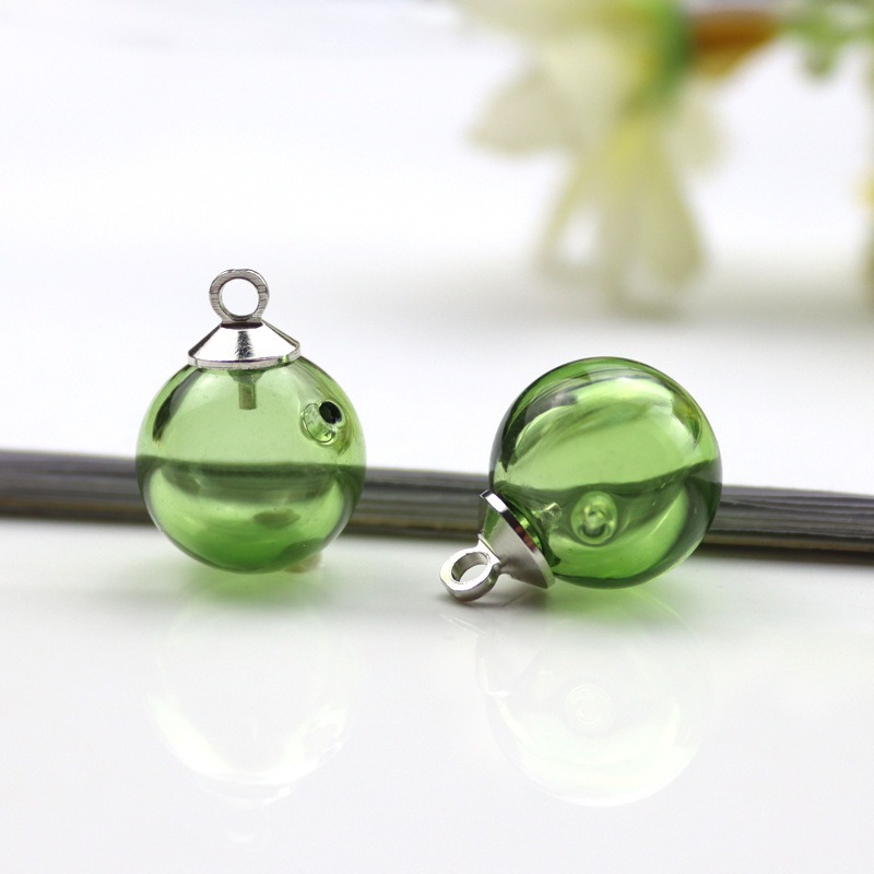 グラスグリーンエッセンシャルオイルビーズ+スチールカラーキャップ