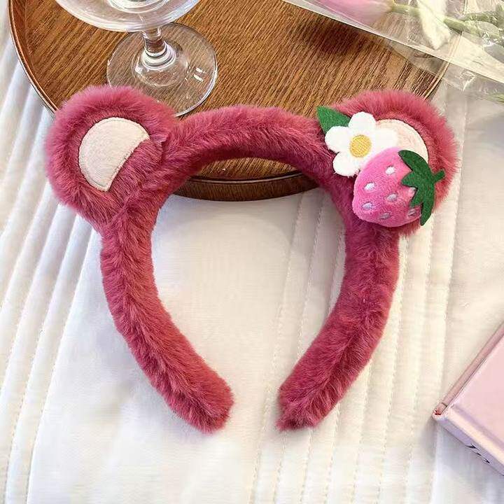 35#ローズレッドのストロベリーベア耳カチューシャ