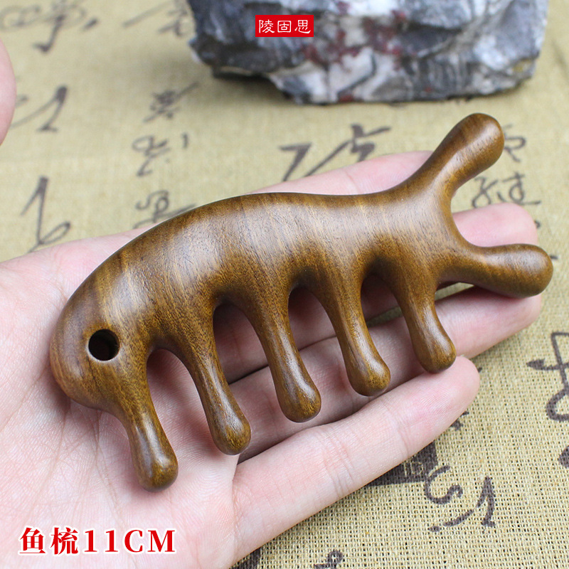 金糸緑檀木-魚櫛11cm