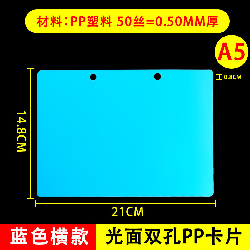 2穴横型ブルー光沢A5吊り下げカード