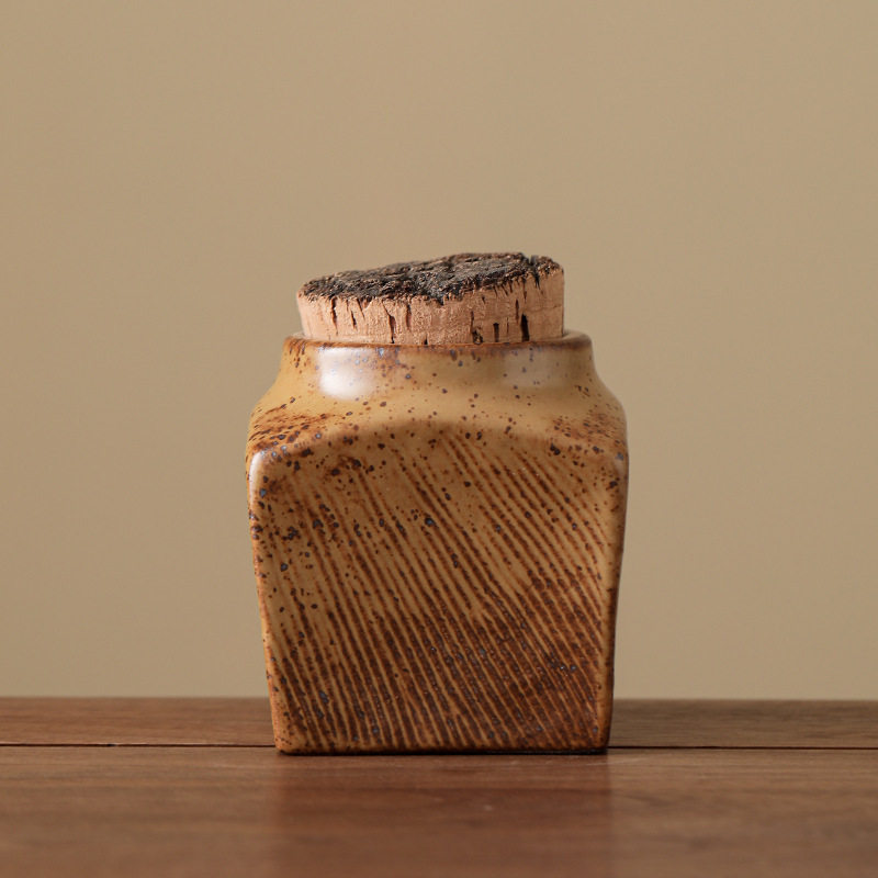 Shiyan 輸入オーク蓋茶缶 [角型ブロンズ]