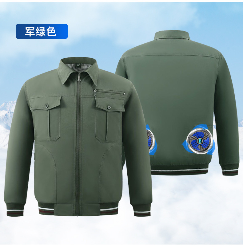 二つの扇風機の軍緑の上着