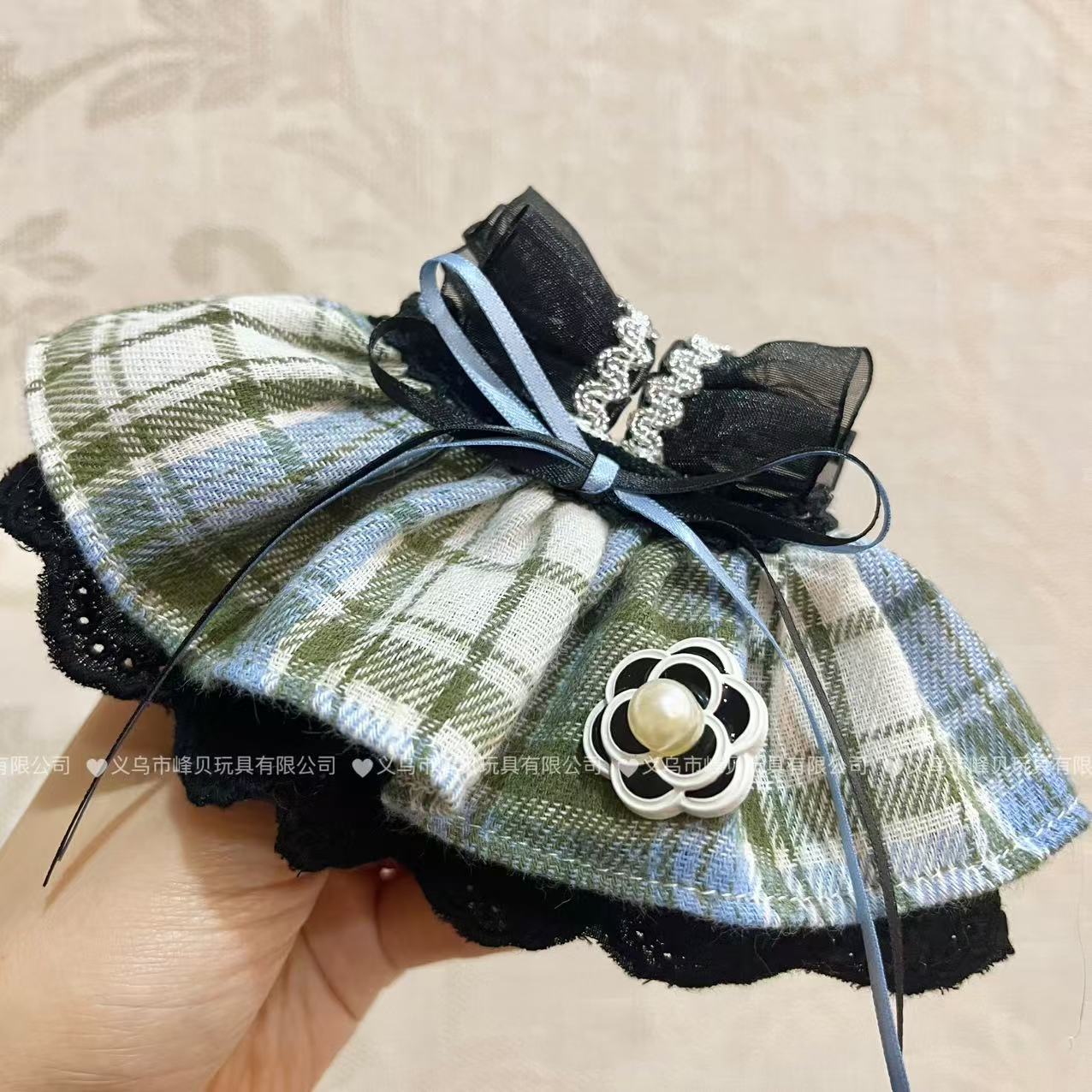 緑と白のチェック柄バッジレーススカート