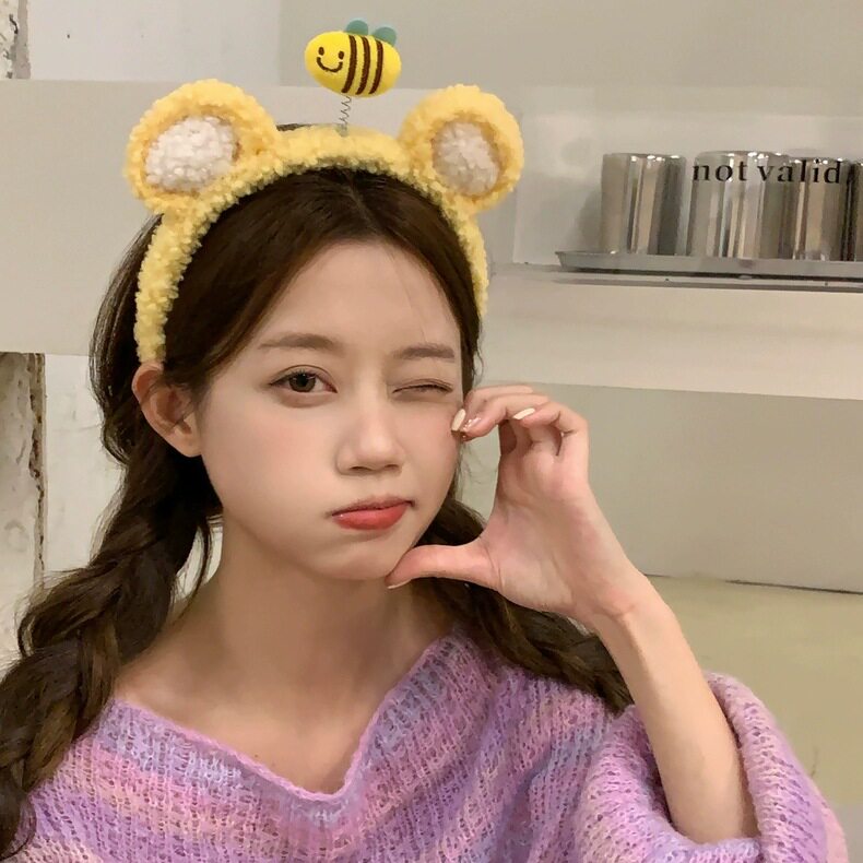 17#黄色いスプリング付きミニハチ ラムウールヘアバンド