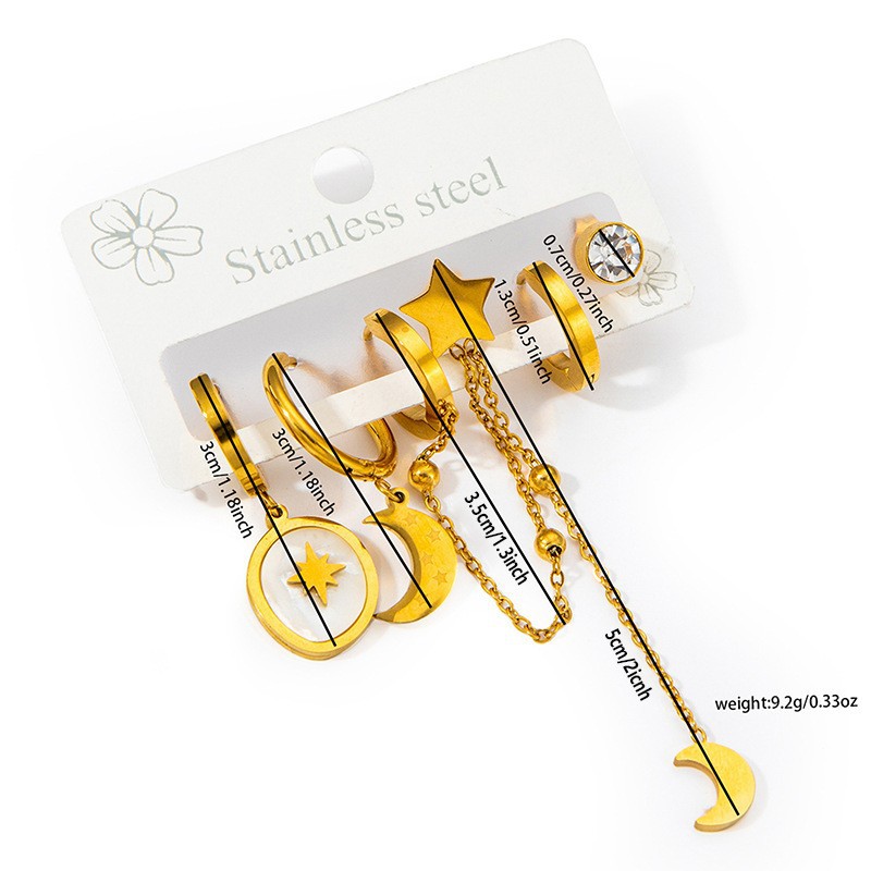 チタンスチールタッセルムーンイヤリングセット