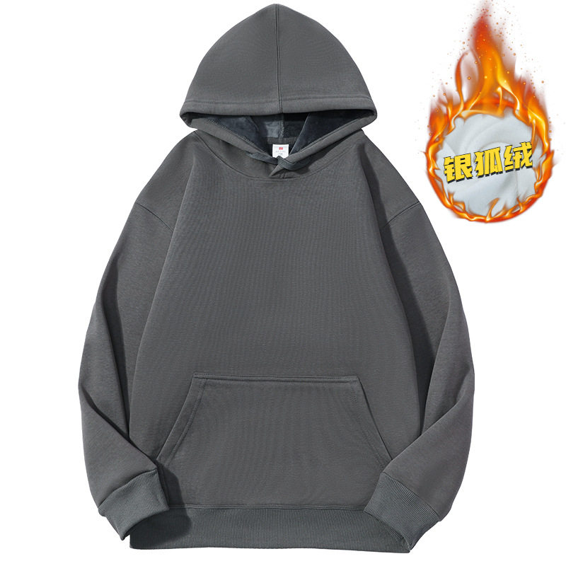 アイアングレーのチャイナ コットン フード付きフリース スウェットシャツ