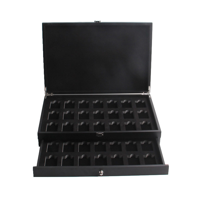 42格木製黒色ライター収納ケース-マーク付き