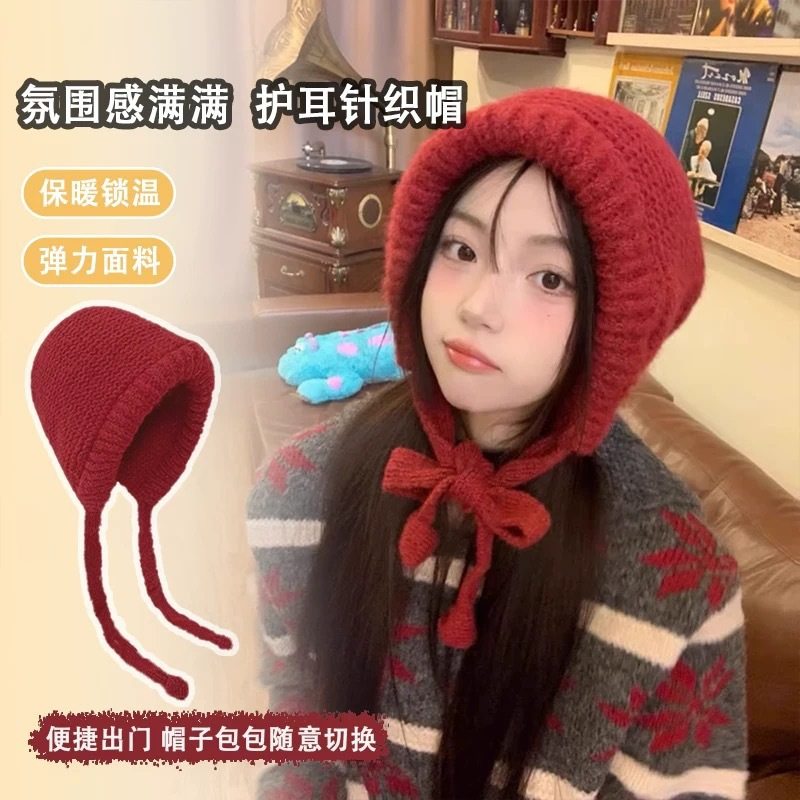 無地バッグハット-レッド